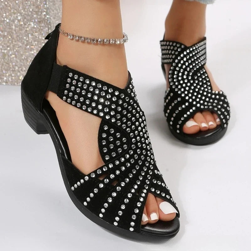 Women's Rhinestone Peep Toe Platform Sandals | Soft Sole