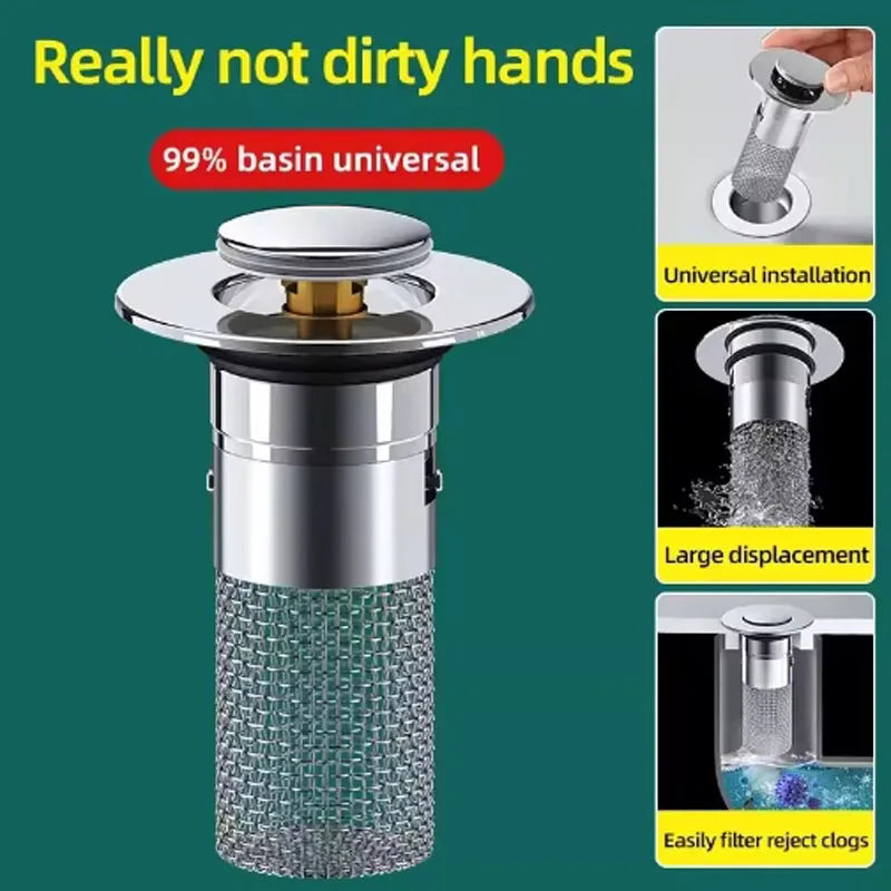Stainless Steel Press Sink Drain Plug – Odor Proof Universal Fit
