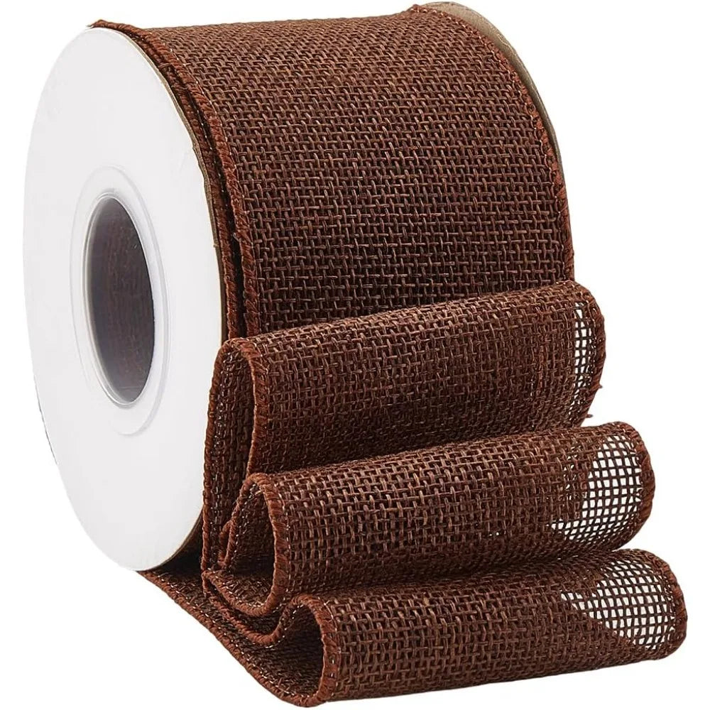 Burlap Wired Ribbon 2.5" Wide – Rustic Brown, 9.95 Yards/Roll