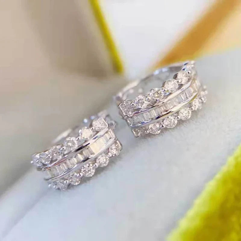 Huitan Silver Crystal CZ Hoop Earrings | Women's Statement Hoops