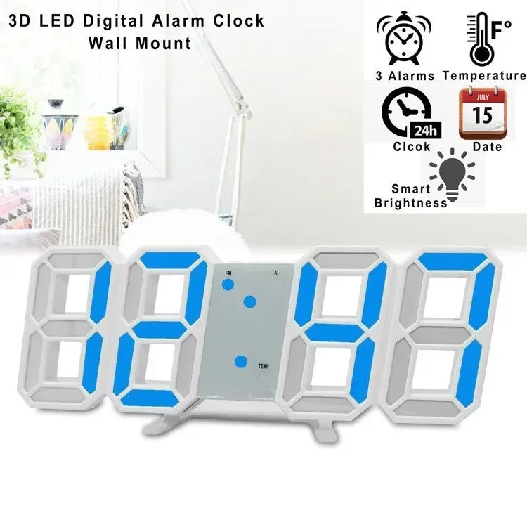 3D LED Digital Wall Clock – Alarm, Calendar & Night Light