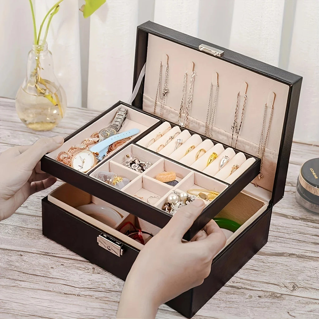 Simple Double-layer Jewelry Storage Box Ring Necklace Lock Decoration
