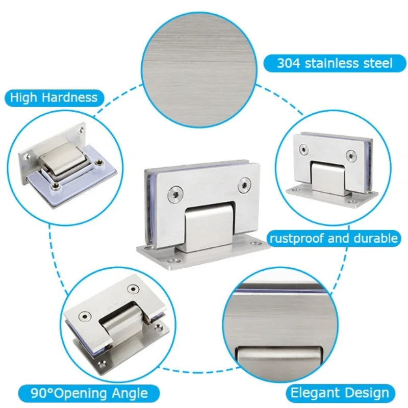 90° Frameless Glass Shower Door Hinges | 304 Stainless Steel