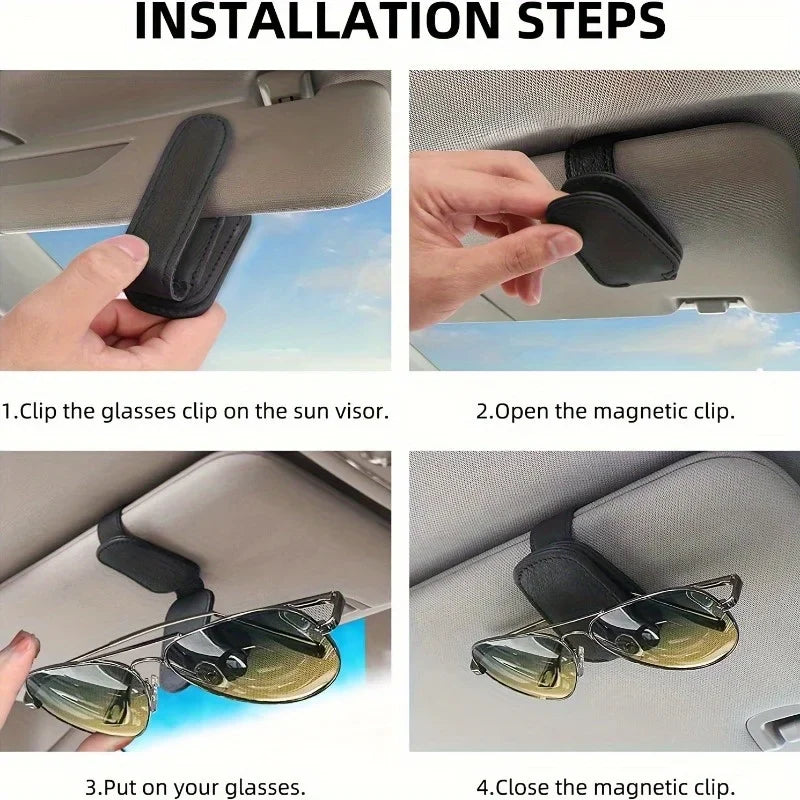 2-Pack Magnetic PU Leather Car Visor Glasses Holder Clip