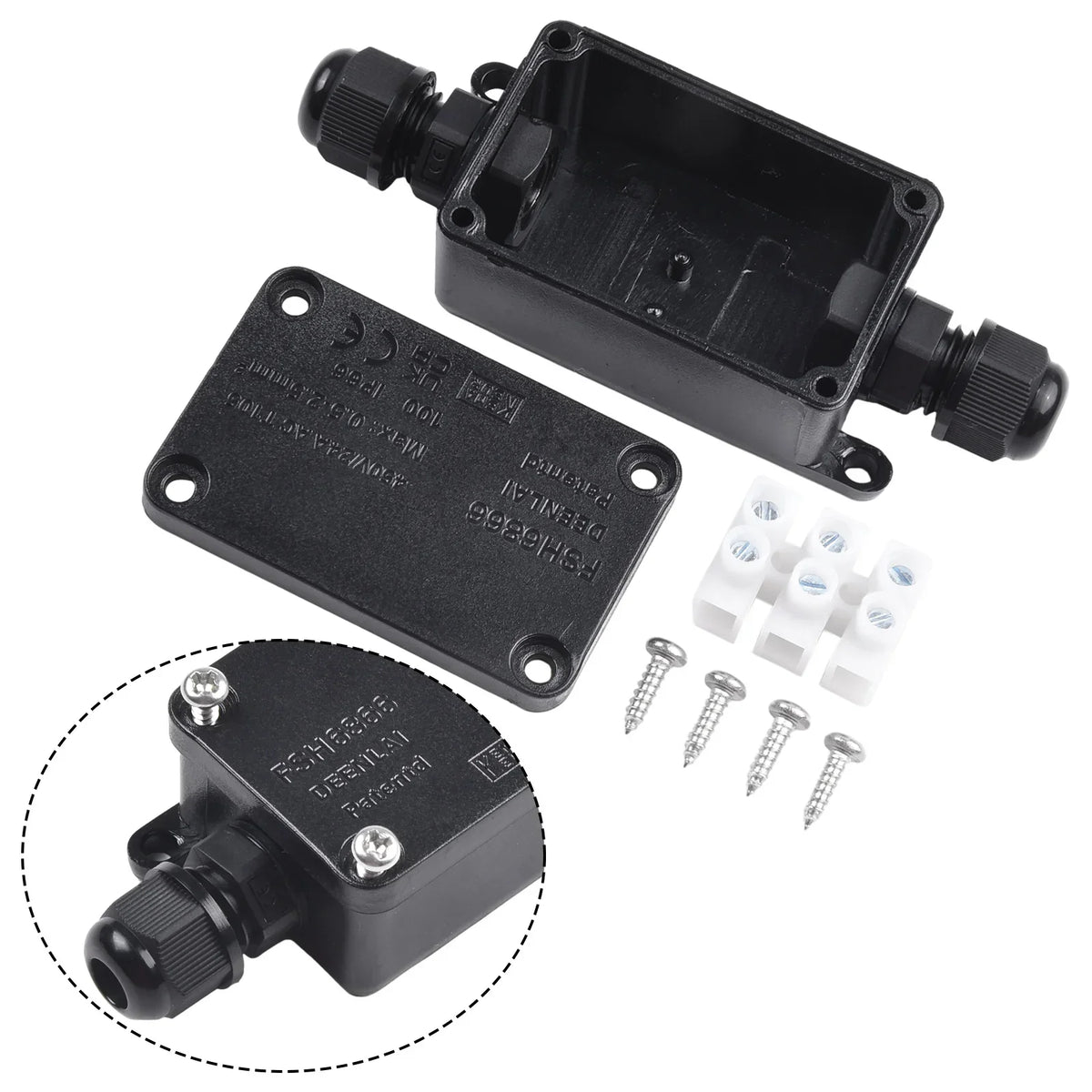 IP66 Waterproof 2-Port Outdoor Junction Box 240V Black