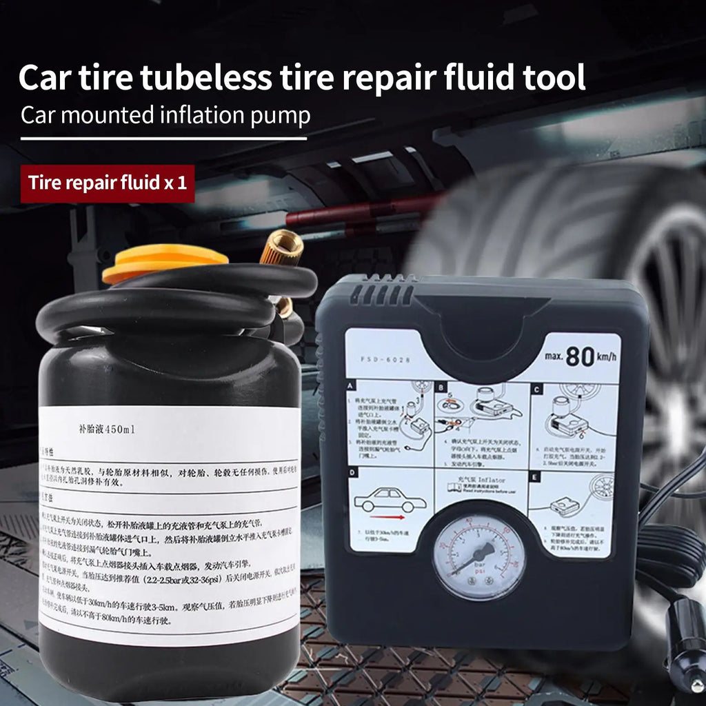 450ml Tire Sealer Kit with Pressure Inflator Pump | All Weather