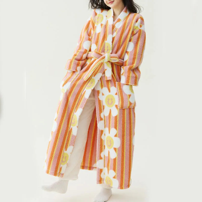 Women's Thick Coral Velvet Robe – Flannel Printed Loungewear