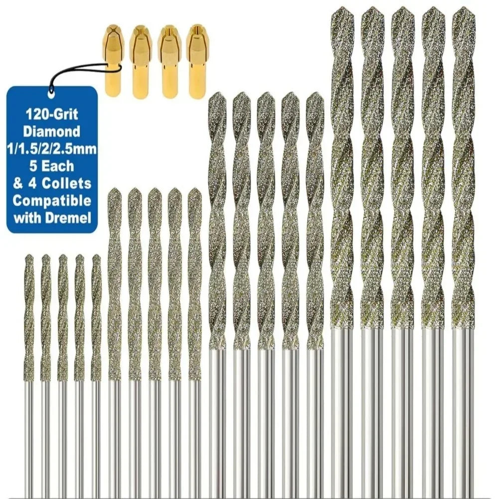 20-Pc Diamond Drill Bit Set 1mm–2.5mm | Glass Stone Jewelry