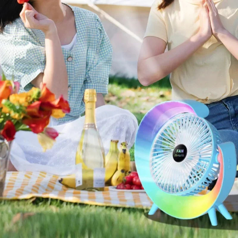 USB Rechargeable Mini Desk Fan with Color-Changing LED Lights