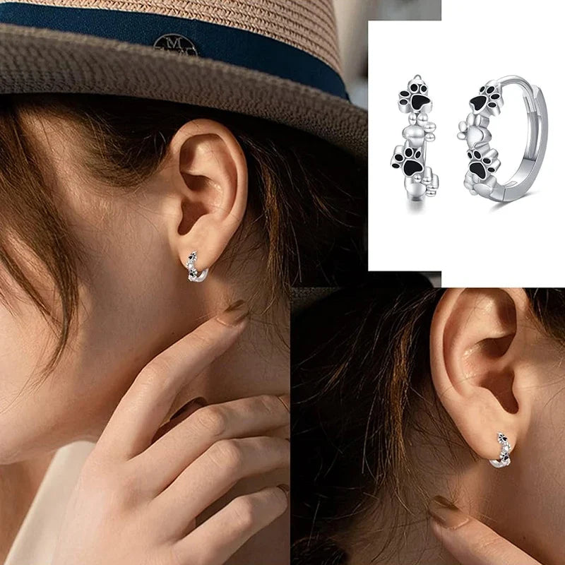 Huitan Pet Paw Hoop Earrings – Cat & Dog Footprint Design