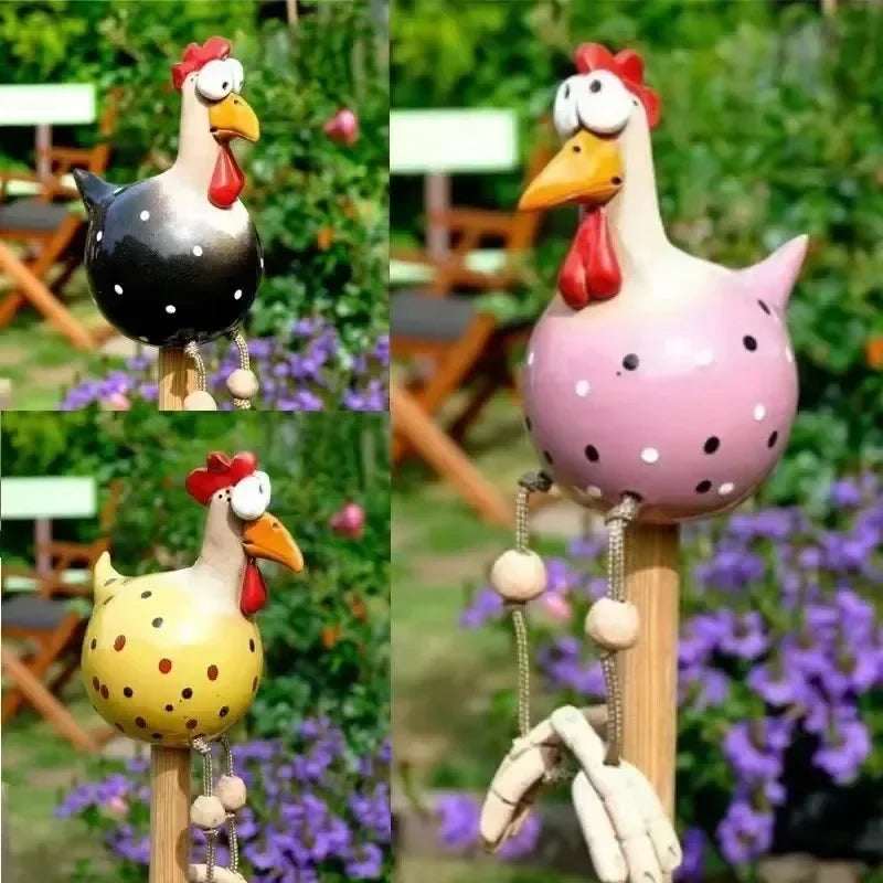 Funny Big-Eyed Chicken Garden Stake | Resin Hen Sculpture