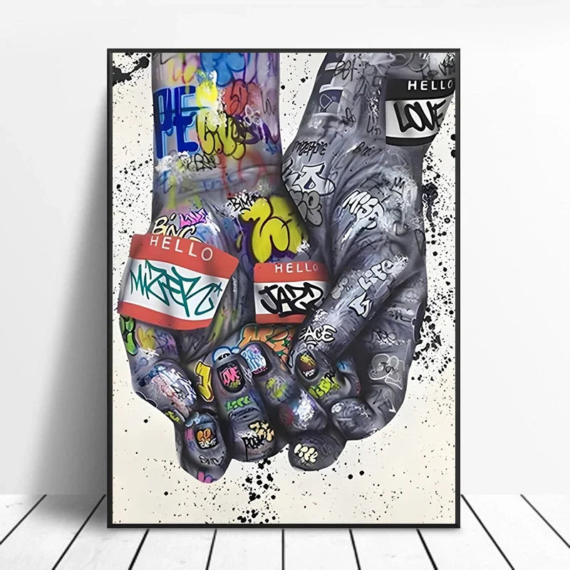 Street Graffiti Gestures Canvas Wall Art | Abstract Pop Mural