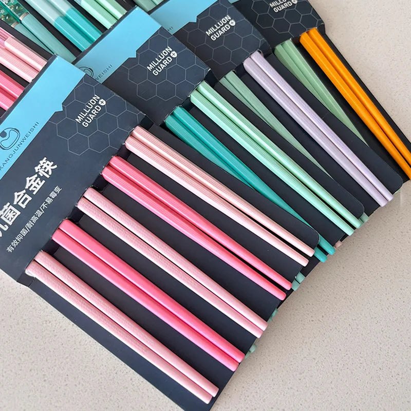 Antibacterial Metal Chopsticks Set 5 Pairs – Morandi Colors