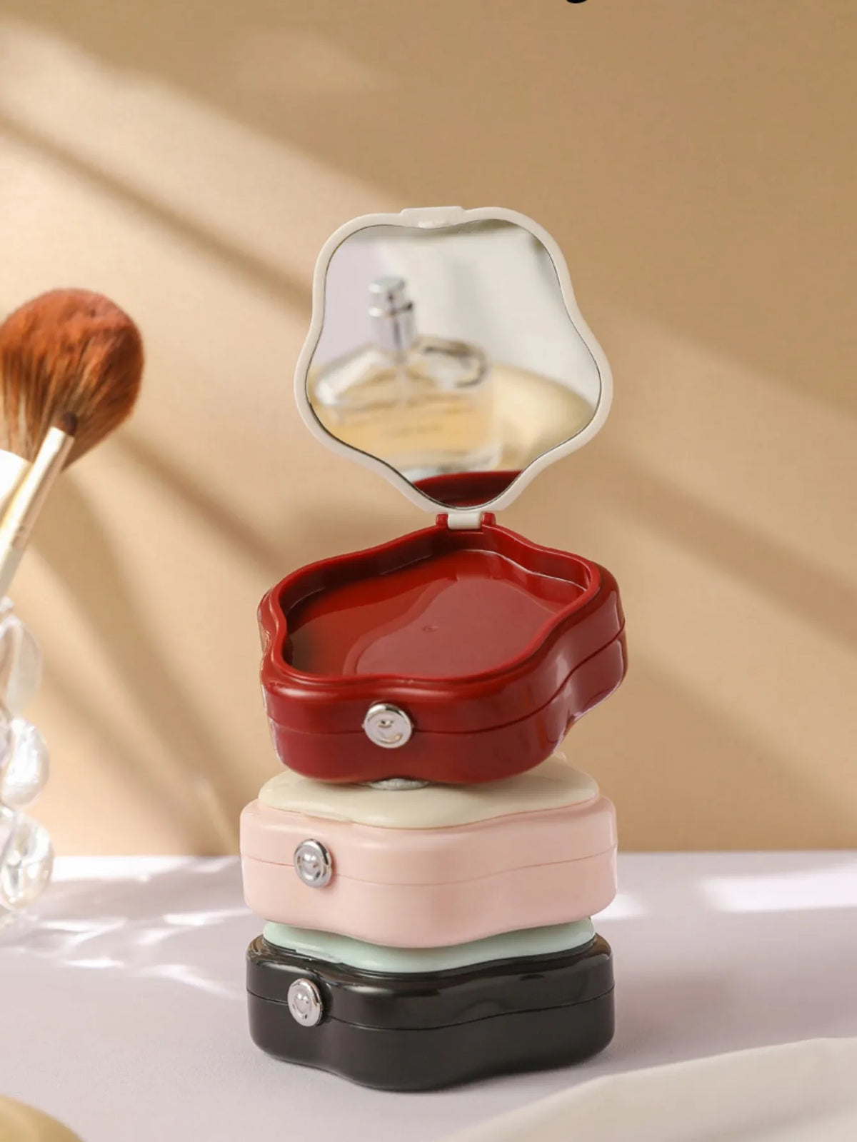Portable Powder Puff Storage Box with Mirror – Travel Makeup Case