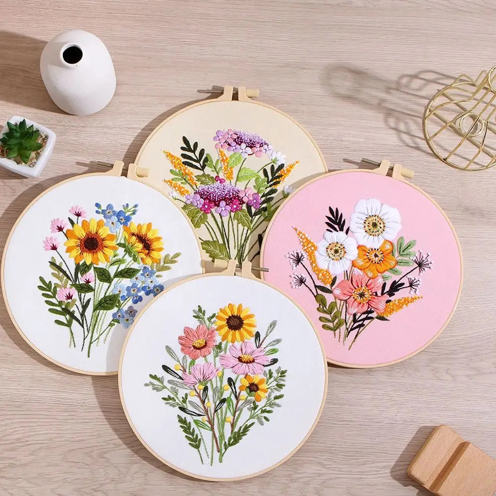 Flower Embroidery Starter Kit – Hoop, Needle & Thread Set