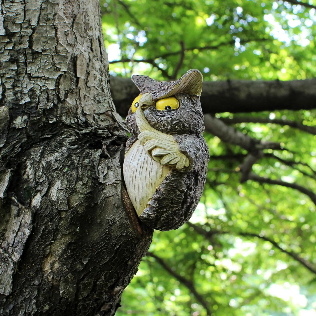 Owl Tree Hanging Garden Ornament | Resin Hide & Seek Decor