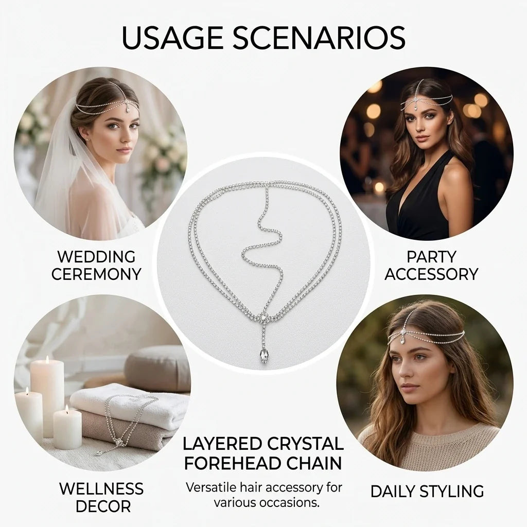 Multi-Layer Rhinestone Forehead Chain Bridal Headpiece