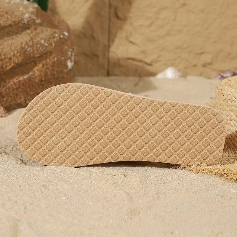 Women's Open Toe Linen Slides – Flat Summer Slippers Indoor