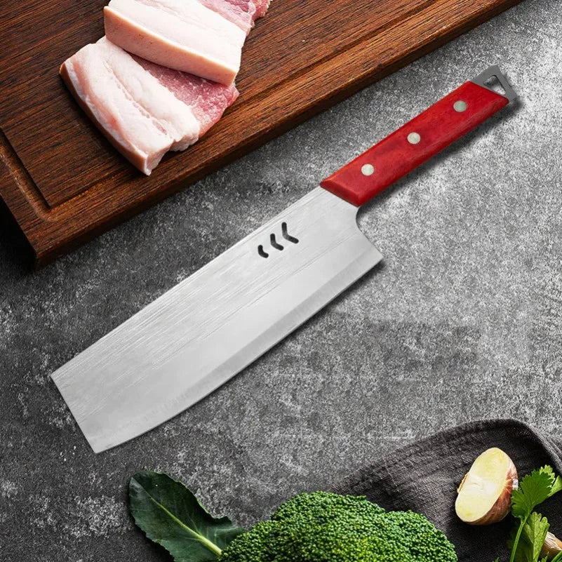 InLeung Stainless Steel Butcher Cleaver – Wooden Handle Chef Knife