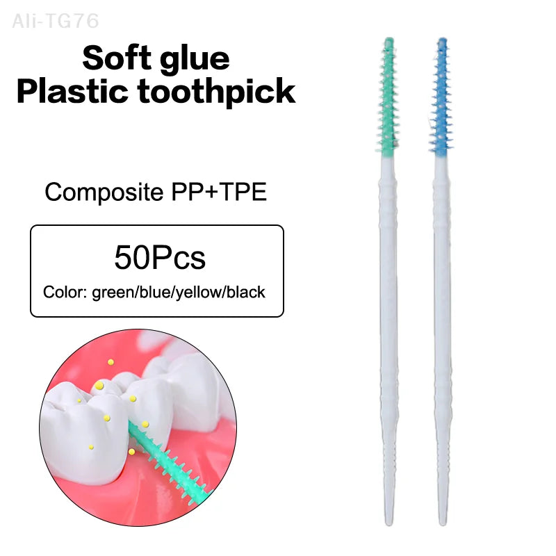 50-Pack Double-End Silicone Interdental Brushes & Toothpicks
