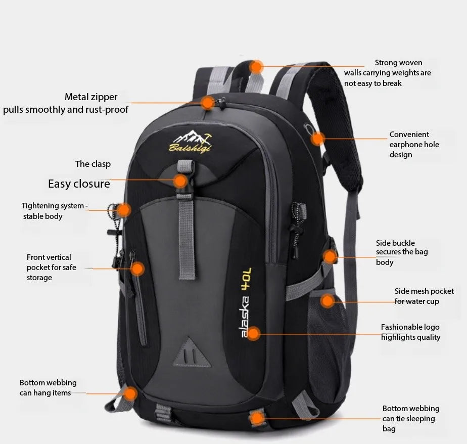 Outdoor Sports Backpack Water-resistant Hiking Men Leisure Travel Bag
