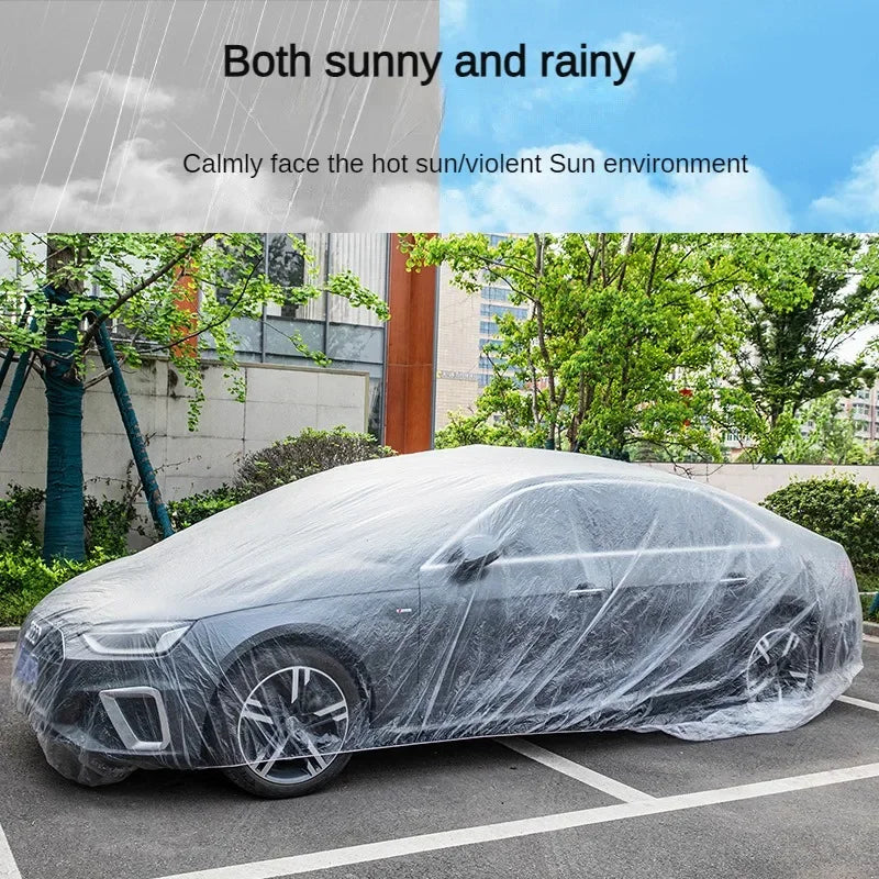 Disposable Transparent PE Car Cover – Rain & Dust Protection