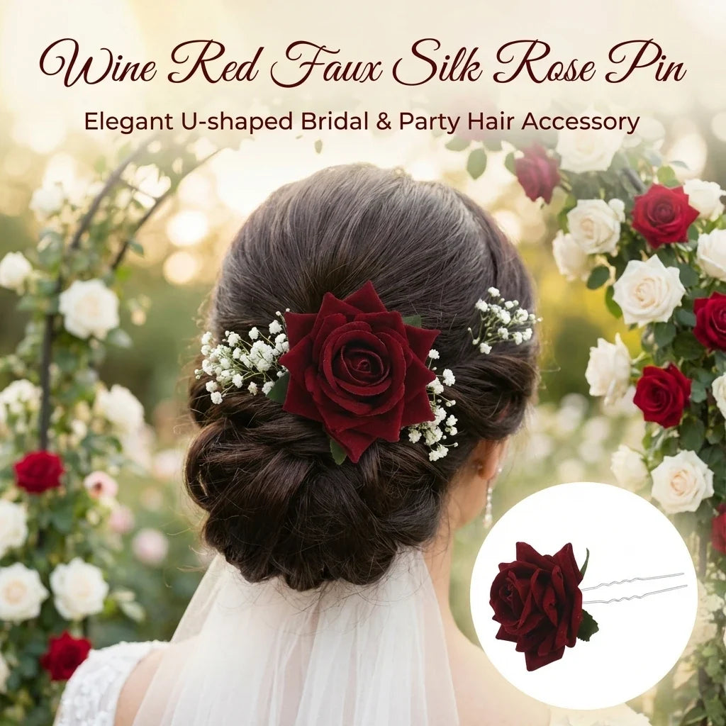 Silk Rose U-Shape Hair Fork | Bridal Floral Hair Accessory