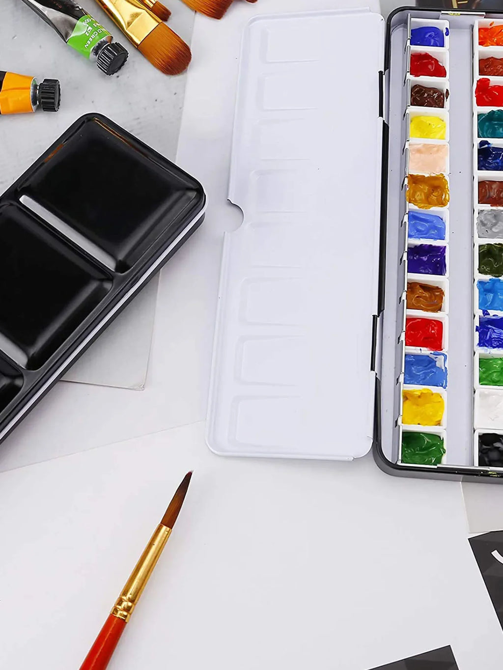 Bview Art Metal Watercolor Tin Fold-out Palette Medium Tray 26 Empty