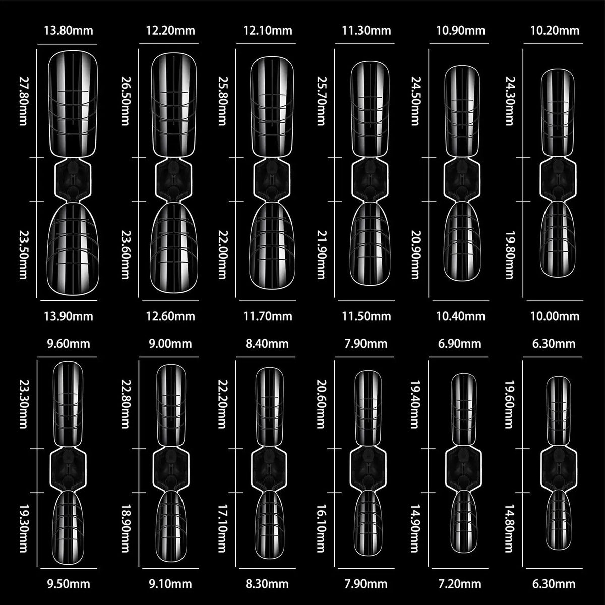 120pcs Reusable Nail Extension Forms | 12 Sizes Builder Molds