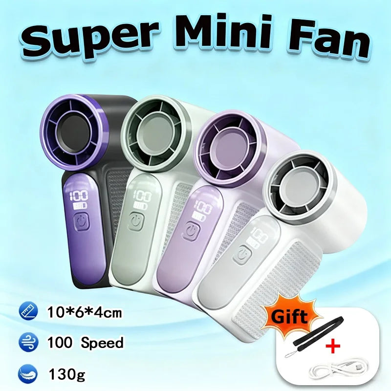 USB Rechargeable Handheld Mini Fan – 6-Speed Digital Display
