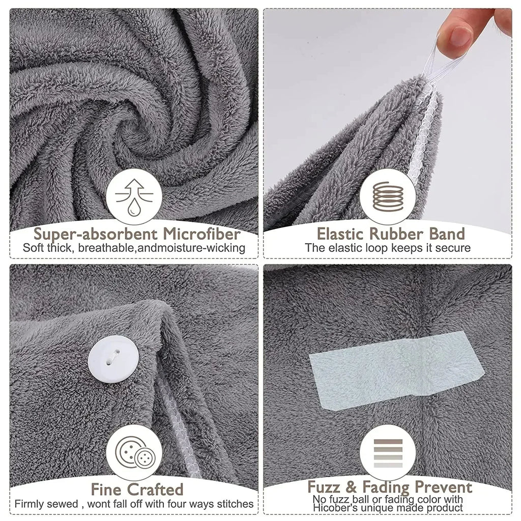 Microfiber Quick-Dry Hair Towel Wrap Cap with Elastic Band
