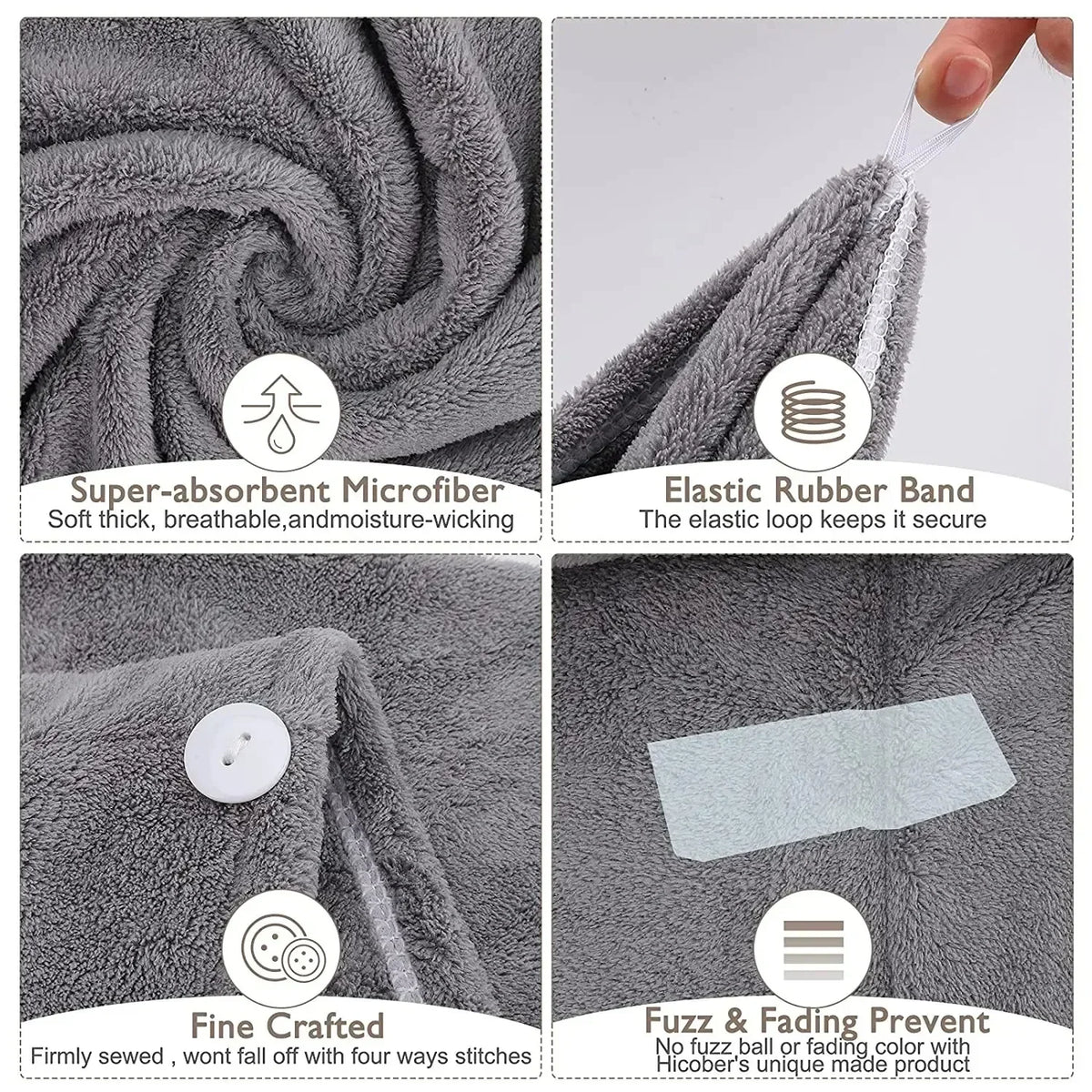 Microfiber Quick-Dry Hair Towel Wrap Cap with Elastic Band