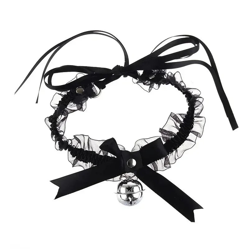 Gothic Lace Bow Bell Choker Necklace – Women's Party Jewelry