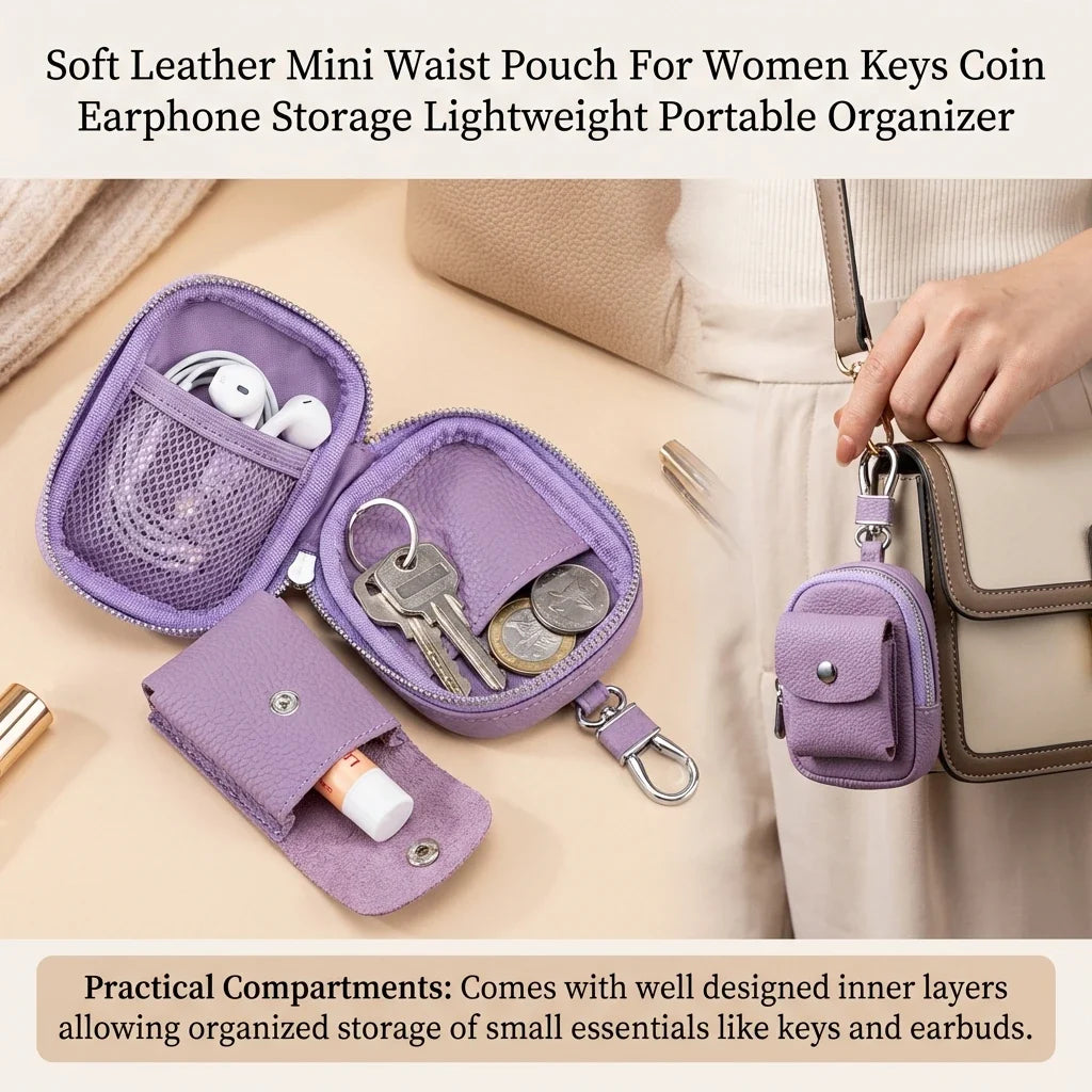 Soft Leather Mini Waist Pouch – Compact Belt Bag Organizer