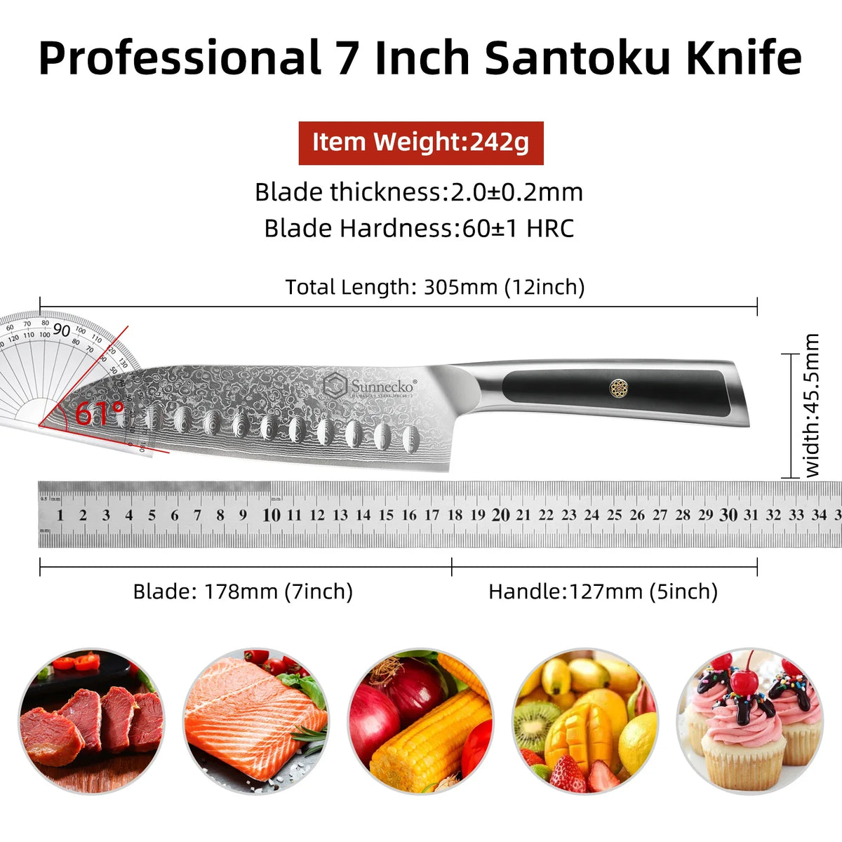 Sunnecko 7" Damascus Steel Santoku Knife – 67-Layer Japanese