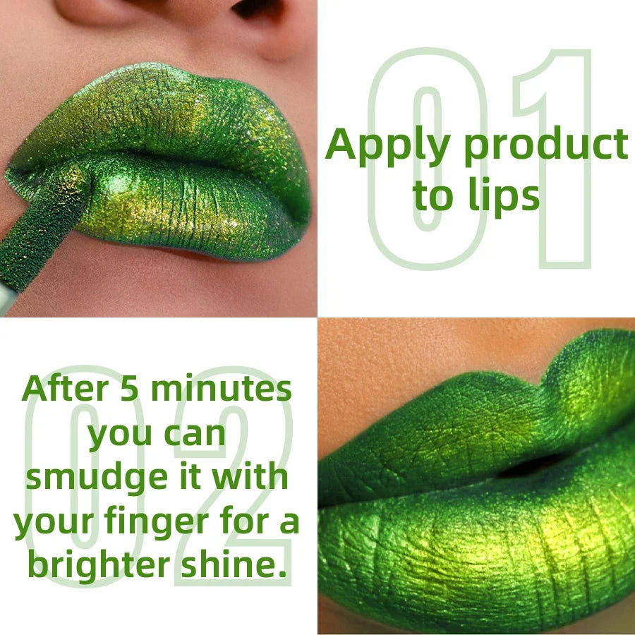 KAFURUX Green Glitter Lip Gloss – Metallic Liquid Lipstick