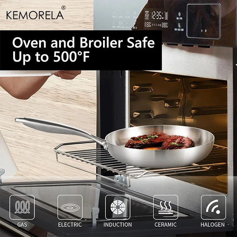 KEMORELA 3-Piece 304 Stainless Steel Non-Stick Frying Pan Set