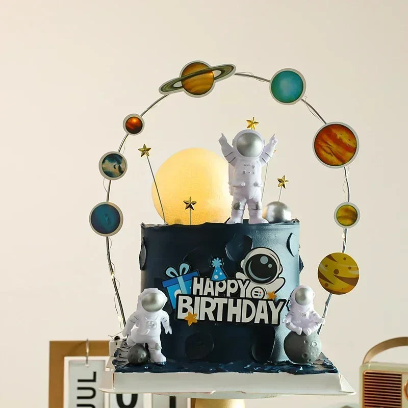 Astronaut Cake Topper Outer Space Birthday Decoration Planet Moon