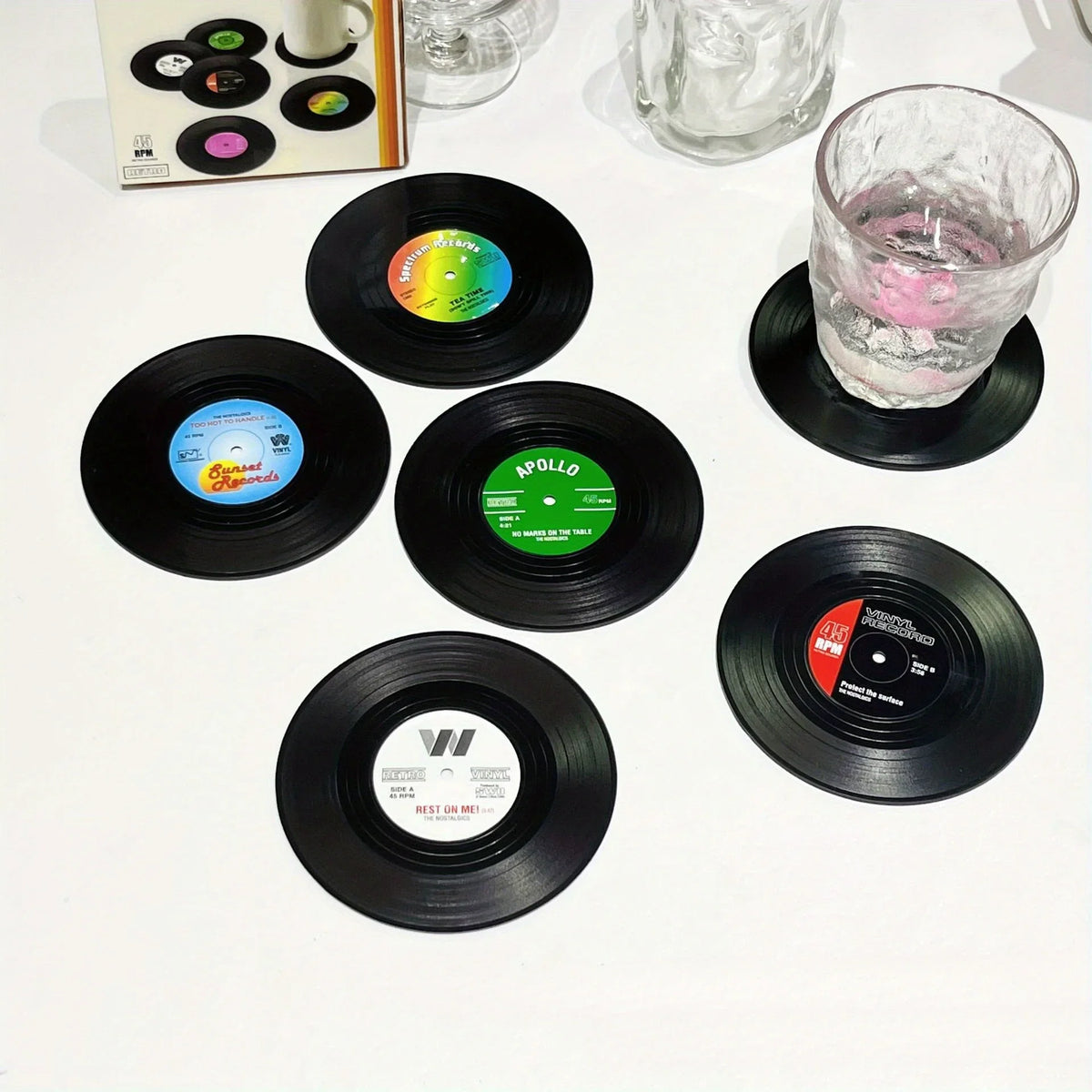 Vinyl Record Coasters Absorbent Retro Home Decor Coffee Cup Placement