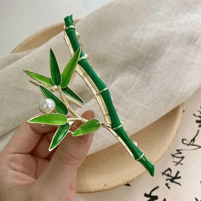 Chinese Vintage Retro Fresh Green Bamboo Fashion Pearl Metal Hair