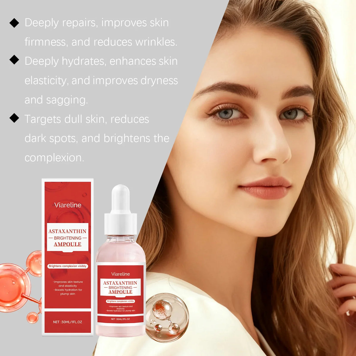 Viareline Astaxanthin Face Serum | Hydrating, Firming, Brightening