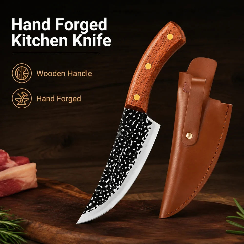 Hand Forged Boning Knife – Stainless Steel & Wooden Handle