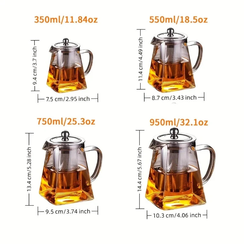KEMORELA 1L Glass Teapot with Stainless Steel Strainer
