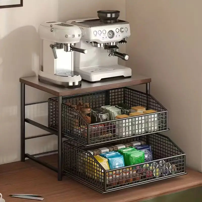 Kitchen Countertop Organizer with Drawer & Metal Basket
