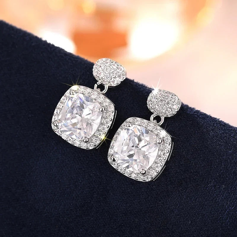 Huitan Cushion CZ Drop Earrings – Elegant Bridal Jewelry
