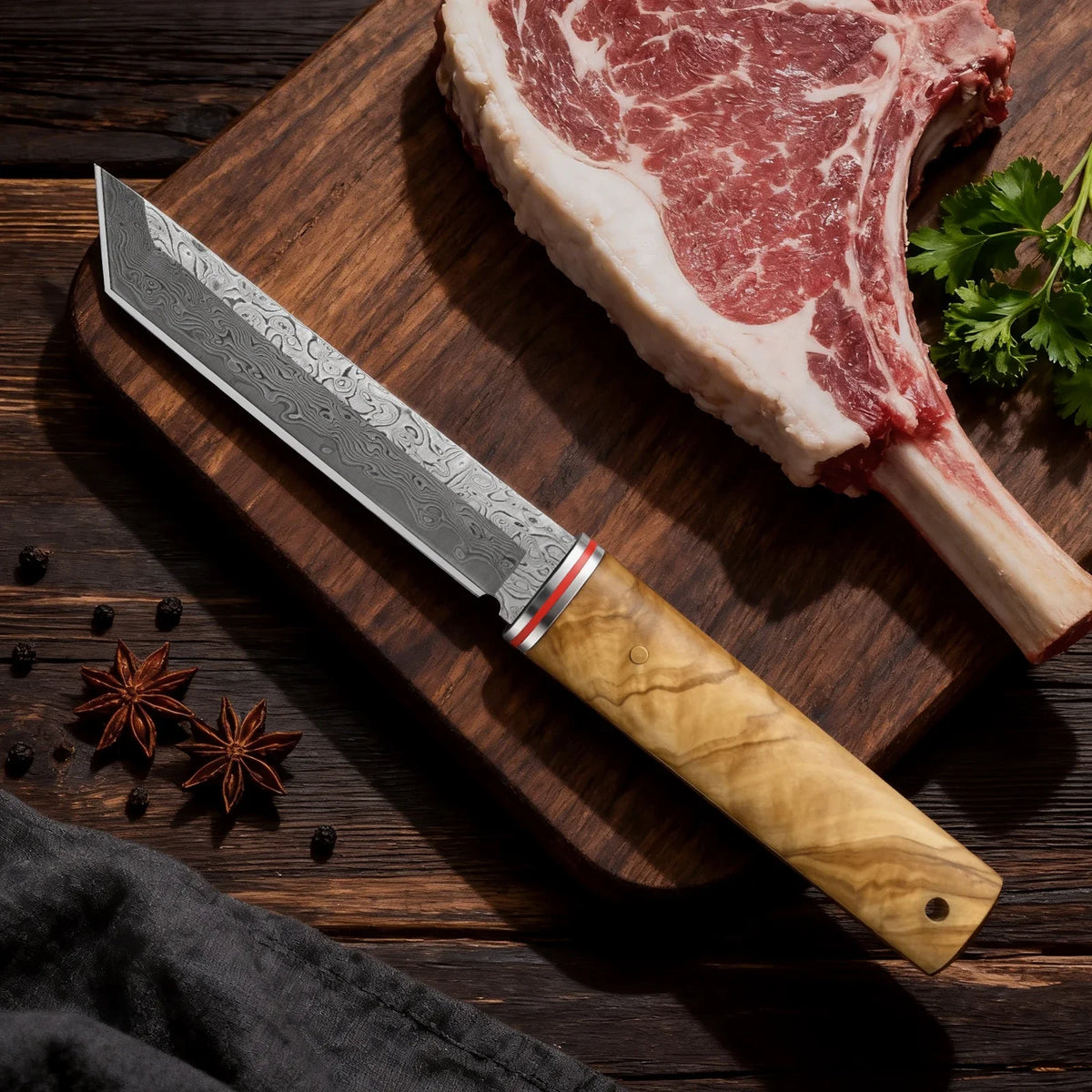 PLYS Damascus Steel Chef Knife – 9.5" Wood Handle Carving Knife