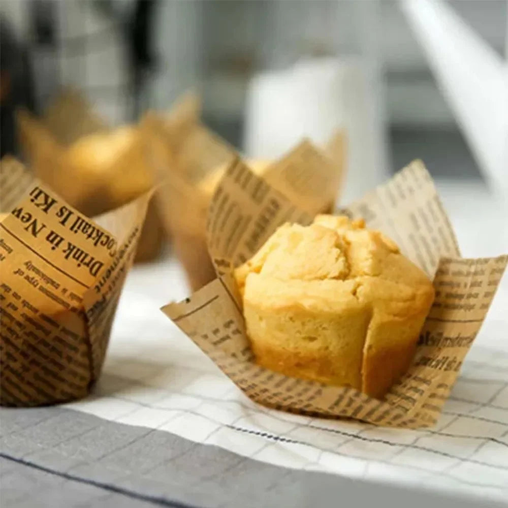 50pcs Newspaper Tulip Cupcake Liners | Baking Paper Cups
