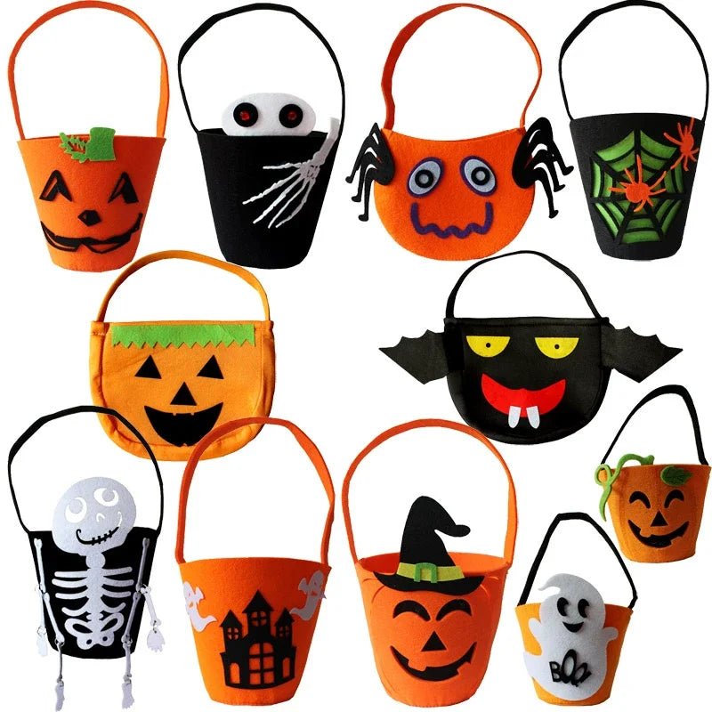 Halloween Theme Candy Bucket Bag Portable Basket Kids Trick Supports