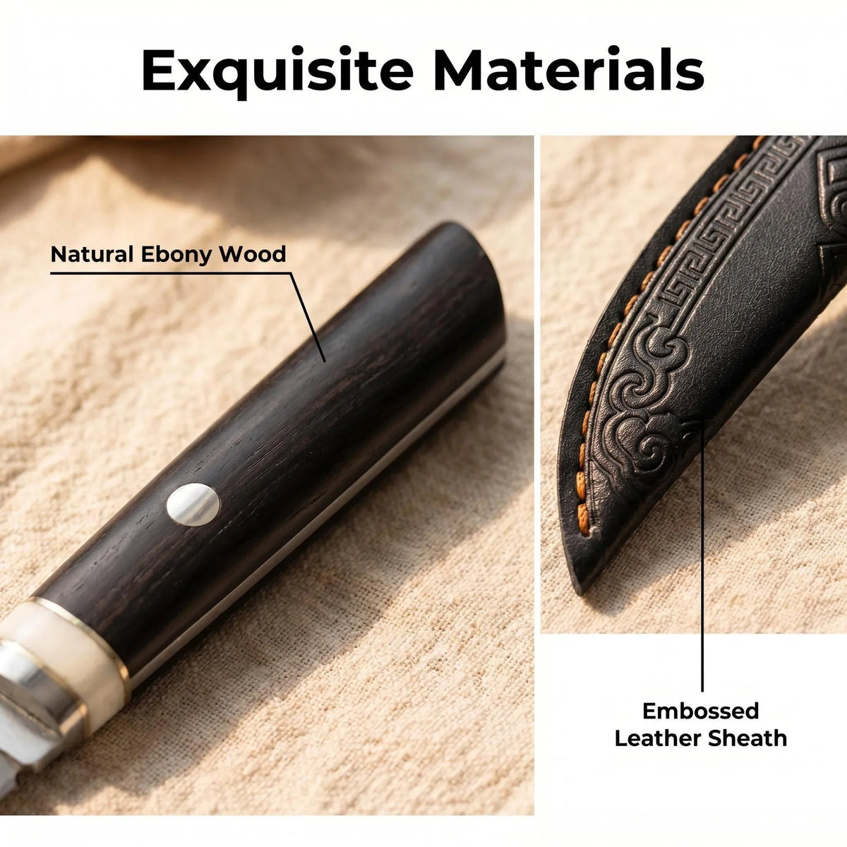 Professional Kitchen Knife – Stainless Steel, Wood Handle & Sheath