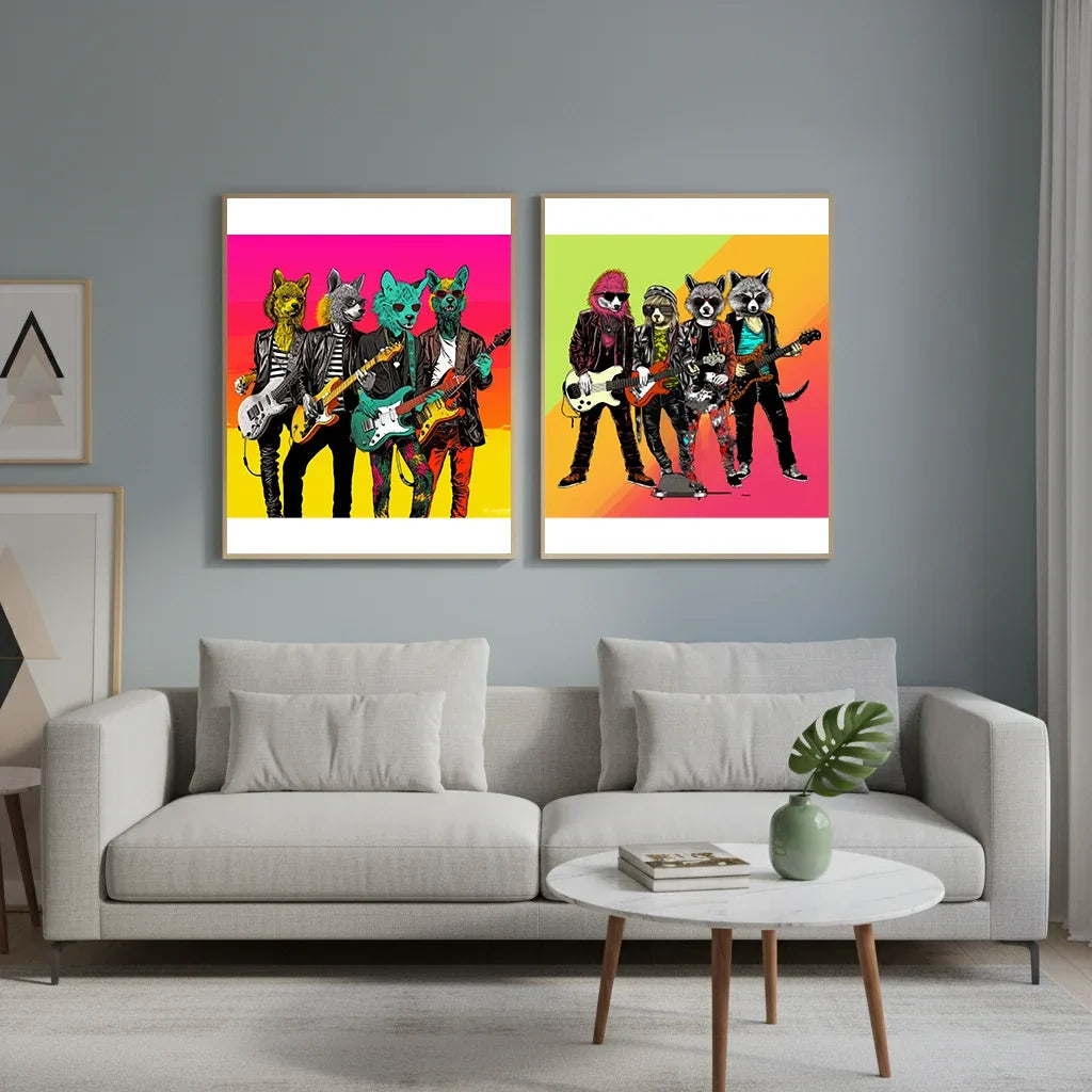 Cartoon Animal Band Canvas Wall Art | Western Style Decor